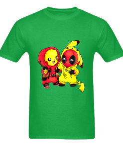 Baby Pikachu Pokemon and Deadpool green T Shirt
