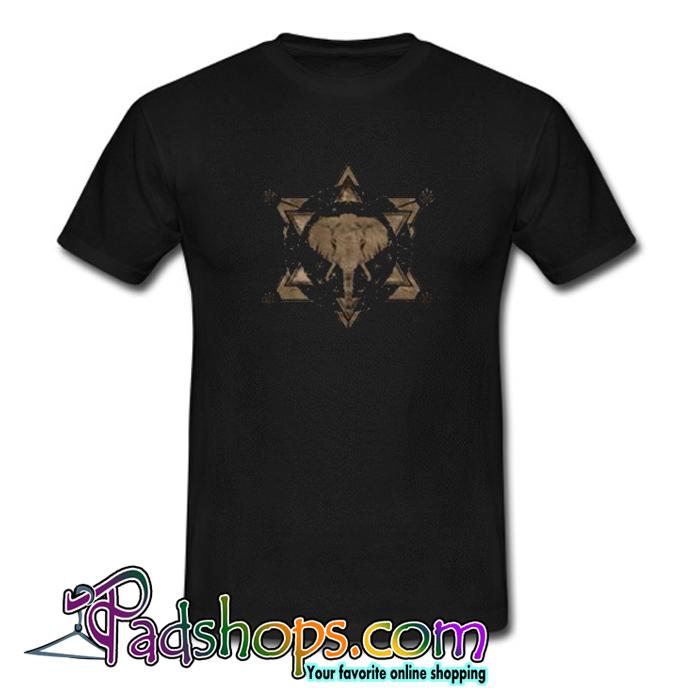 Elephant in Sacred Geometry Black and gold trending  T shirt SL