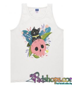 Floral black cat with pink skull  Tank Top SL
