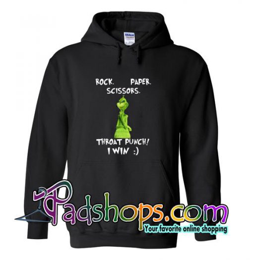 Grinch Rock Paper Scissors throat punch I win hoodie