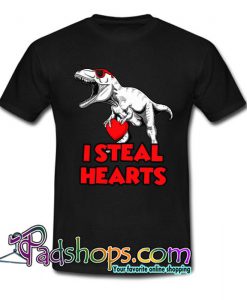 I Steal Hearts Dinosaur TRex Valentine  T Shirt SL