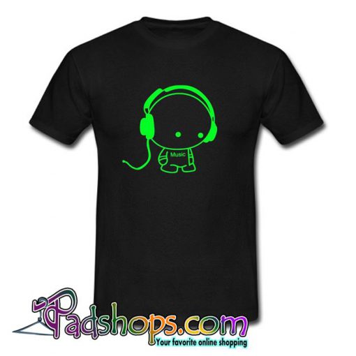 Karakter Herheadphone  Musik Menyala T  shirt