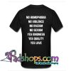 No Homophobia T Shirt Back