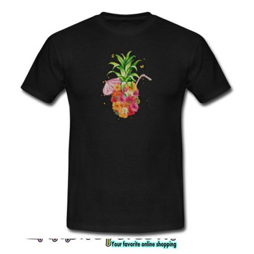 Pineapple Flowers Women Aloha Hawaii Vintage T shirt SL