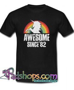 Rainbow Unicorn awesome since 82 retro T Shirt SL