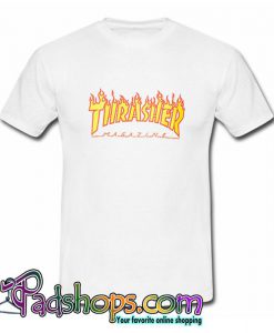 Thrasher Flame Logo White T shirt SL