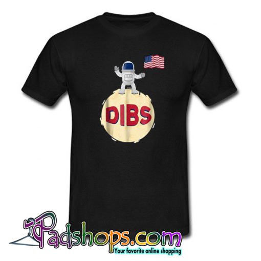 DIBS American Flag On Moon Astronaut Space T-Shirt-SL