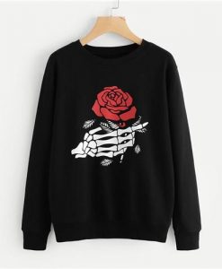 Black Floral Graphic Print Sweatshirt