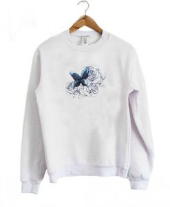 Embroidered with Roses and Butterfly in Shades of Red and Blue Sweatshirt