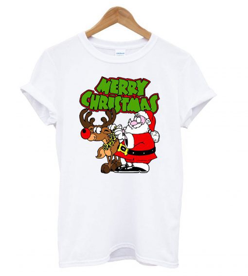 Santa And Reindeer Merry Christmas T-shirt Ad