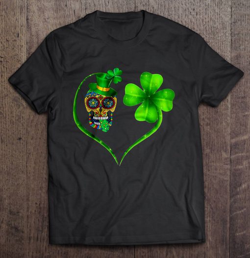 Sugar Skull Irish Shamrock Heart t shirt Ad
