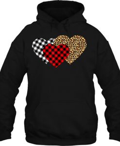 Leopard Heart Buffalo Plaid Heart Valentine hoodie Ad
