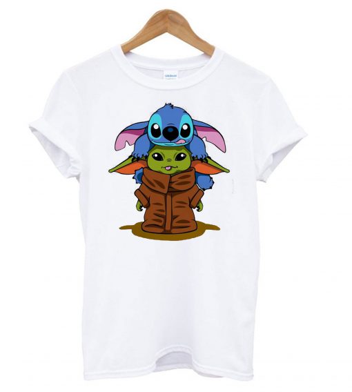 Star Wars Baby Yoda and Disney Baby Stitch Hugging T shirt Ad