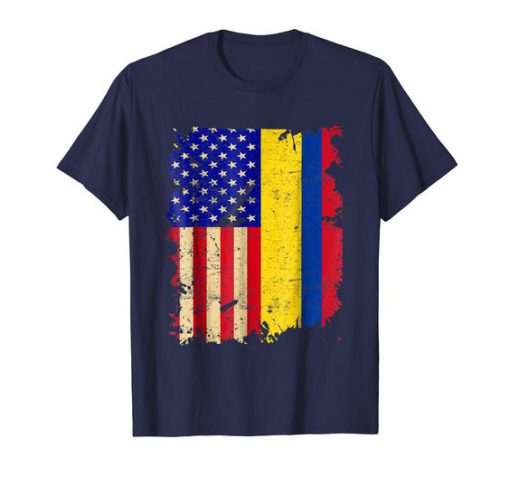 Colombian Half American Flag Hearts Colombia USA t shirt FR05