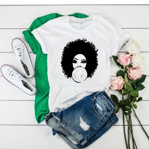 Curlyfro Girl Bubble Gum Natural Hair Black t shirt FR05