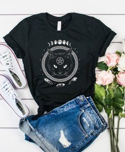 Gothic Moon Phase Witchcraft Cat t shirt FR05