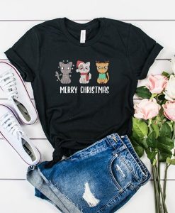 Merry Christmas cat t shirt FR05