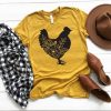 Chicken Silhouette with Flowers t shirt FR05