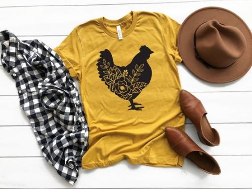 Chicken Silhouette with Flowers t shirt FR05