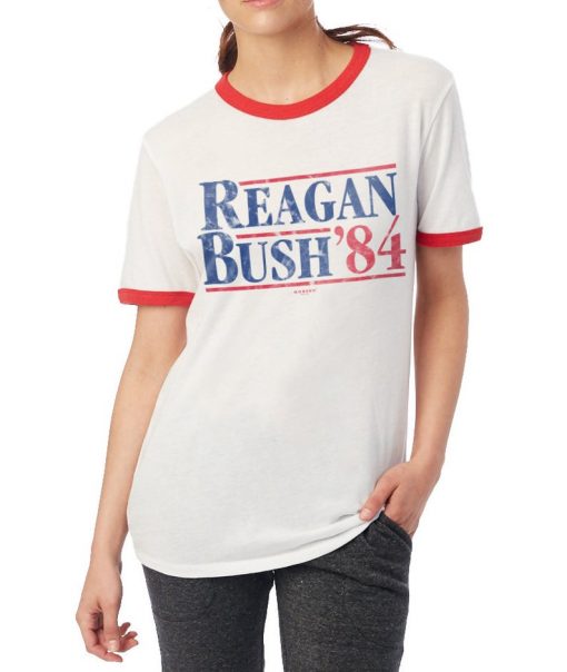 Reagan Bush 84 Vintage Style Republican Presidential Election Political Ringer T-Shirt FR05