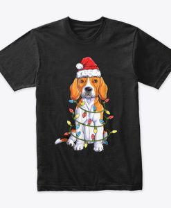 Beagle Christmas Santa Hat Lights Dog t shirt
