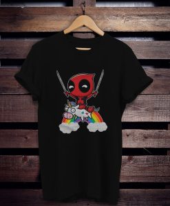 Deadpool riding unicorn metal t shirt