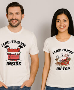 I like to slide I like to ride Christmas Couple T Shirt