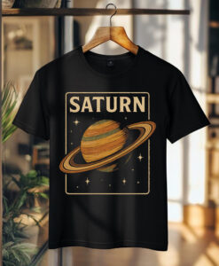 Saturn Planet Solar System Stars Universe Sunny Gift Tee Black T Shirt
